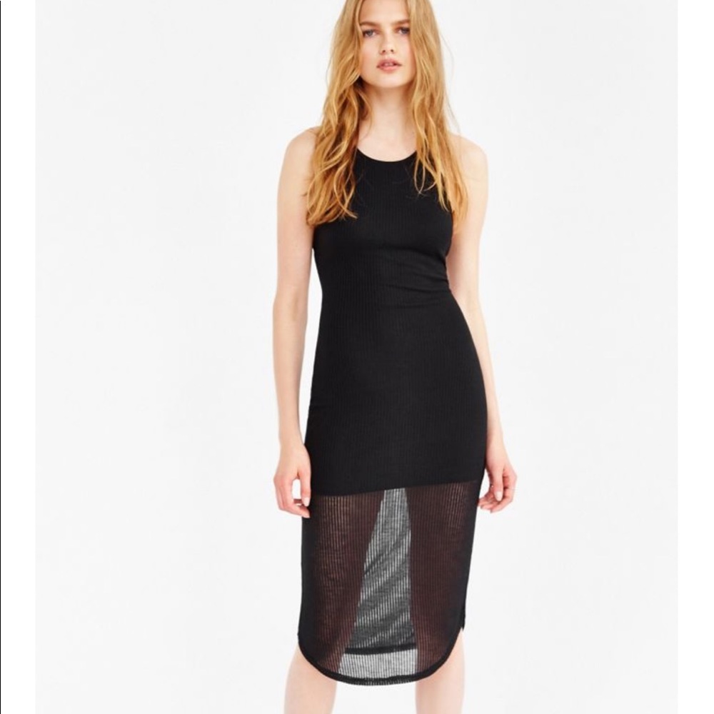 Black Rib sheer midi dress